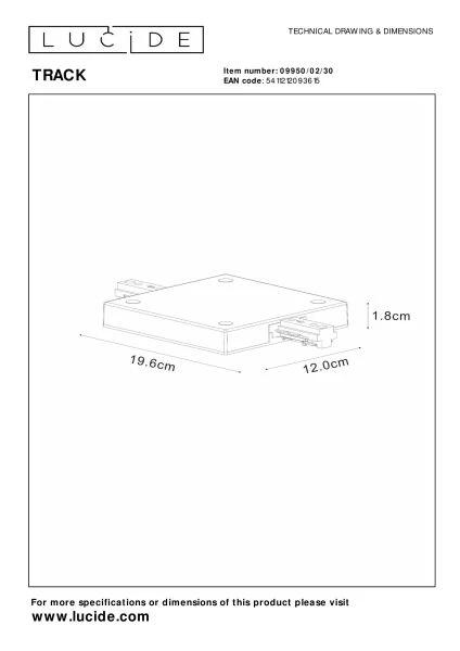 Lucide TRACK Startvoeding - 1-fase Railsysteem / Railverlichting - Enkel/Dubbel - Zwart (Uitbreiding) - technisch